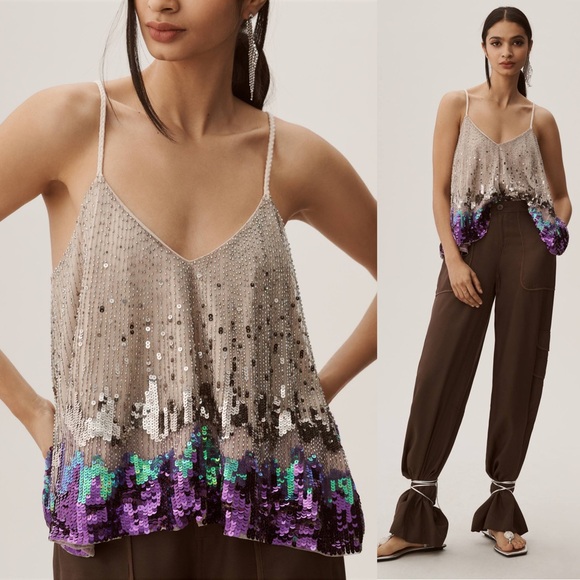 Anthropologie Let Me Be Sequin NWT Splash Embellished Tank Top Medium